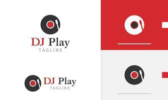 logo design icona di Filatura cerchio dj CD disco vinile con grammofono giocando musica discoteca club studio vettore