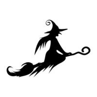 strega silhuette su un' manico di scopa e un' Halloween gatto . vettore illustrazione