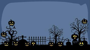 nero sagome di zucche su il cimitero su notte cielo sfondo. vacanza Halloween vettore