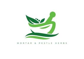 mortaio e pestello erbe aromatiche logo vettore