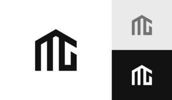 lettera mg iniziale con Casa forma logo design vettore