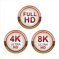 raccolta di icone full hd 4k 8k e ultra hd vettore