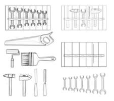 schizzo vettoriale di strumenti stilizzati per la riparazione e la costruzione