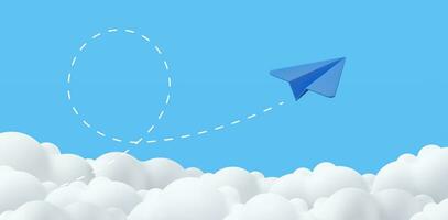 3d carta aereo con nuvole minimo cartone animato carino liscio. creativo visione comando concetto. moderno di moda design. 3d resa. vettore illustrazione