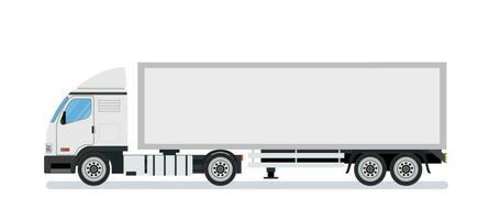 bianca lungo camion modello, camion, semirimorchio, lato Visualizza. isolato su bianca sfondo. consegna camion furgone. consegna servizio concetto. vettore illustrazione nel piatto stile