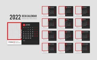 modello di calendario da tavolo pronto per la stampa per l'anno 2022, calendario da ufficio mensile desktop 2022 la settimana inizia il lunedì, pianificatore annuale vettore