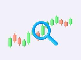 3d crescita azione diagramma finanziario grafico o attività commerciale investimento mercato commercio. lente d'ingrandimento analizzare investimento grafico. 3d resa. vettore illustrazione