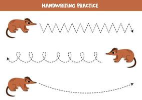 tracciato Linee per bambini. carino cartone animato solenodonte. grafia la pratica. vettore