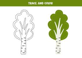 tracciare e colore carino betulla albero. foglio di lavoro per bambini. vettore