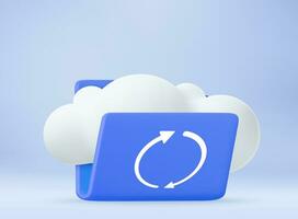 3d nube Conservazione icona. digitale file organizzazione servizio o App con dati trasferimento. 3d resa. vettore illustrazione