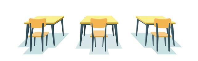 scuola scrivania isolato su bianca sfondo. di legno scrivania tavolo e sedia. vettore illustrazione nel un' piatto stile