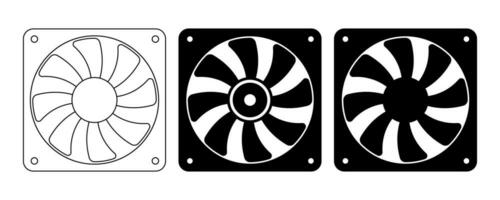 schema silhouette computer fan icona impostato isolato su bianca sfondo vettore