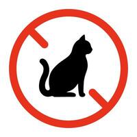 gatto animale domestico proibito, cartello divieto animale. no gatti permesso. felino nel rosso restrizione cerchio. vettore illustrazione