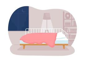 illustrazione isolata di vettore 2d della camera da letto teenager. casa confortevole e biancheria da letto per bambini. routine notturna in casa. scena piatta della stanza su sfondo di cartone animato. scena colorata interna della stanza