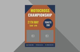 modello di disegno del volantino di motocross. disegno dell'opuscolo del manifesto sportivo della corsa motociclistica. modello a4, design brochure, copertina, volantino, poster, pronto per la stampa vettore