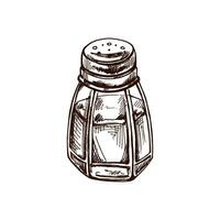 disegnato a mano schizzo di bicchiere sale shaker con metallo coperchio. Vintage ▾ disegno di sale shaker. vettore nero inchiostro schema cibo schizzo illustrazione. cibo, cucina. un illustrazione per il menù.