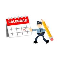 polizia ufficiale e calendario programma cartone animato scarabocchio piatto design stile vettore illustrazione