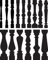 balaustro impostato collezione silhouette balcone di legno balaustra decorativo vettore architettura elementi