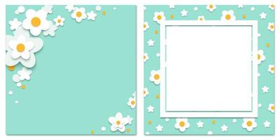 primavera floreale montatura impostato con carta tagliare fiori. semplice bianca fiori su verde colore sfondo. vettore illustrazione