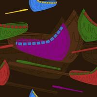 modificabile vettore di obliquo Visualizza nativo americano canoa con pagaia illustrazione nel vario colori come senza soluzione di continuità modello con buio sfondo per tradizionale cultura e storia relazionato design