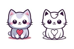 San Valentino giorno kawaii gatto icona vettore