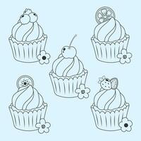 carino Cupcake disegni decorazione frutta vettore