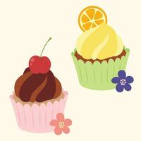 carino Cupcake disegni decorazione frutta vettore