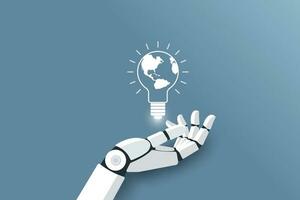 concetto di artificiale intelligenza assistente, ai robot mano Tenere globo leggero lampadina, ai generato, tecnologia ai ,vettore illustrazione. vettore