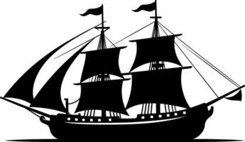 pirata nave, andare in barca nave sotto il nero bandiera. nave vettore logo design modello. barca a vela o fregata icona. yacht. silhouette. vettore illustrazione. ai generato illustrazione.