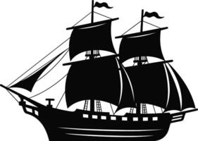 pirata nave, andare in barca nave sotto il nero bandiera. nave vettore logo design modello. barca a vela o fregata icona. yacht. silhouette. vettore illustrazione. ai generato illustrazione.