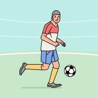 calcio calcio uomo personaggio Giocatori nel azione atleta su campo linea stile vettore