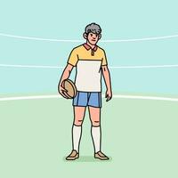 Rugby calcio personaggio Giocatori azione atleta campo linea stile illustrazione vettore