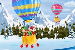 mongolfiera elfi di natale e babbo natale inverno vettore