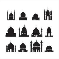 un' nero silhouette moschea simbolo impostato vettore