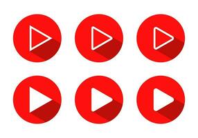 giocare icona su rosso cerchio. video streaming simbolo vettore con lungo ombra