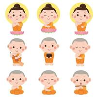 buddista monaco cartone animato, carino monaco vettore