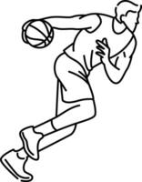 pallacanestro giocatore posa personaggio monoline illustrazione vettore