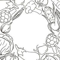 verdure telaio design. cerchio telaio. telaio con biologico cibo linea arte illustrazione. verdure su bianca sfondo. vettore
