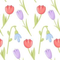 primavera fiore modello. fiore vettore senza soluzione di continuità modello. modello con tulipani e gigli di il valle.