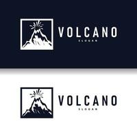 vulcano logo illustrazione silhouette design vulcano montagna eruzione con semplice rocce e lava vettore