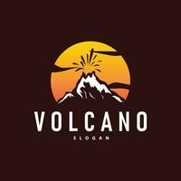 vulcano logo illustrazione silhouette design vulcano montagna eruzione con semplice rocce e lava vettore