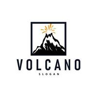 vulcano logo illustrazione silhouette design vulcano montagna eruzione con semplice rocce e lava vettore