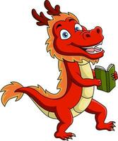 carino rosso Drago cartone animato Tenere libro vettore