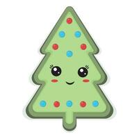 Natale albero personaggio kawaii cartone animato stile, colore isolato illustrazione vettore
