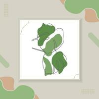 Monstera foglia linea arte contorno disegno minimalismo arte, verde tropicale le foglie disegno schema, botanico parete arte. astratto linea di Monstera foglia, botanico parete arte. astratto linea di Monstera foglia vettore