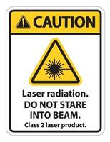 attenzione radiazione laser, non fissare il raggio, segno di prodotto laser di classe 2 su sfondo bianco vettore