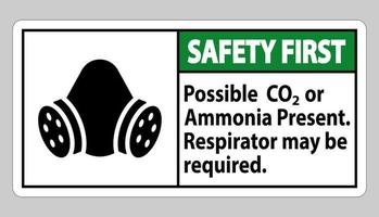 sicurezza primo segno dpi possibile presenza di co2 o ammoniaca, potrebbe essere necessario un respiratore vettore