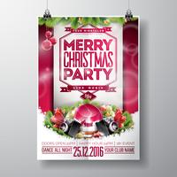 Vector Merry Christmas Party design con elementi di tipografia vacanza e altoparlanti su fondo lucido.