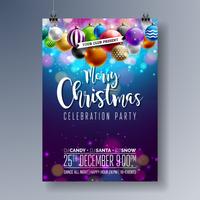 Vector Merry Christmas Party Design con elementi di tipografia vacanza e palline multicolore su sfondo lucido. Illustrazione di Fliyer di celebrazione. EPS 10.