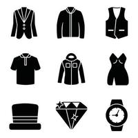 set di icone di glifi di moda e abbigliamento vettore